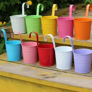 Colorful Bucket Flower Holder, Wall Hanging Metal Bucket Flower Holder, Flower Pot, Garden Decoration Supplies, Garden Supplies