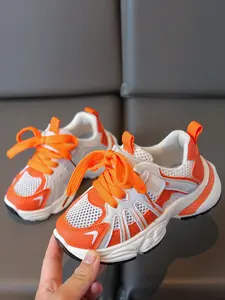 Sport Labeled Mesh Fabric High Breathable Anti-Slip Velcro Strap Low Top Thick Sole Casual Lightweight Sneakers for Summer Outdoor Play