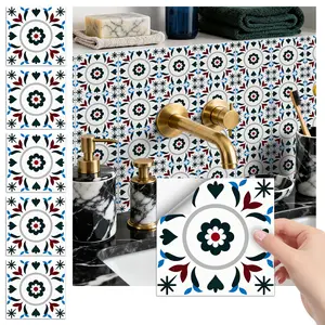 24PCS/Box FHZ Vintage Multi-Color Geometric Tile Sticker | PET Matte Peel & Stick Splashback | Waterproof Multi-Scene Wall Sticker for Home/Office/Stairs