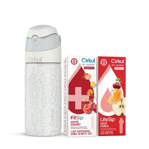Cirkul® 16oz. Luxe Leopard All-Day StrawSip™ Flip Bottle & Sip® Cartridges Starter Set: Mixed Berry (FitSip®) & Fruit Punch (LifeSip®)