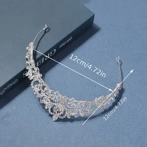 1 European And American Retro Bridal Fashion crown Rhinestone Elegant Tiara With Wedding Dress Veil Pan Hair Tiara princess 3 Birthday Party Gift Hair Accessories