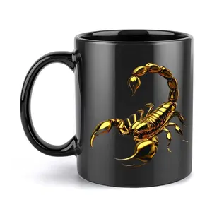 Scorpion Design, Coffee Mug, Golden Scorpion Art, Ceramic Glossy Finish, For Zodiac Sign Enthusiasts And Gift Lovers, 11 Oz Single Piece