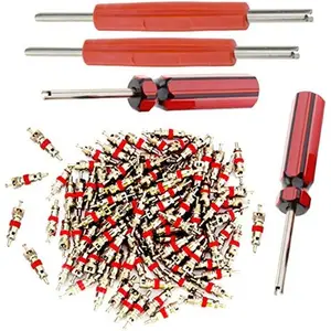 Tire Repair Tool Set-4 x Dual Single Head Valve Core Remover and 100 Pieces Car, Truck Replacement Tire Tyre Valve Stem Core Part