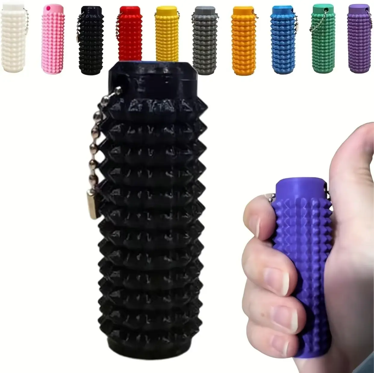 Everyday Comfort Handheld Spiky Grippie Stim Keychain - Anxiety Relief, Stress Reduction, Portable Mini Roller Massager with Textured Spikes, Safe for Skin Discreet Fidget Relief Costume Jewelry Accessory