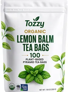 Tozzy Organic Lemon Balm Tea | 100 Count | Plant-Based Pyramid Tea Bags