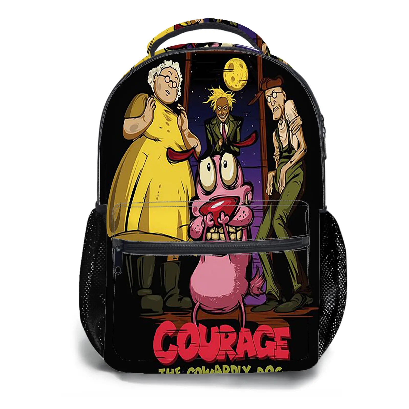 Courage the Cowardly Dog Backpack for Girls, Y2K Aesthetic School Bag with Front Zipper Pocket, Cute Cartoon Printed Bookbag for Kids and Teens, Lightweight Casual Travel Daypack for Back to School d-66