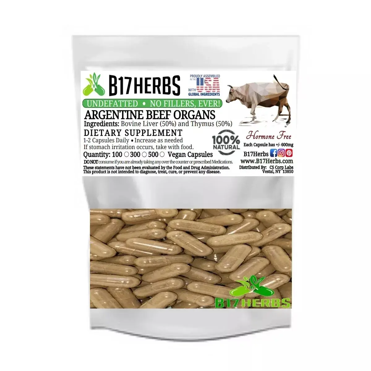 Argentine Beef Thymus w/Liver Blend - 600mg Grass Fed Gluten Free - 100 Veggie Capsules Argentine Beef Thymus w/Liver Blend - 600mg Grass Fed Gluten Free - 100 Veggie Capsules