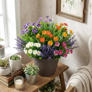 7-Piece Artificial Daisy Flower Set, Daisies & Ferns, Spring Decorations, Wedding Valentine's Day Easter Anniversary Mother's Day St Patrick's Day, Artificial Flower Arrangements