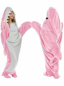 Shark Sleeping Bag Pajamas, Onesies, Blue Ultra Soft, Portable Home Wear, Long Sleeve Loose Fit, 150cm Length, 148-157cm Best Fit