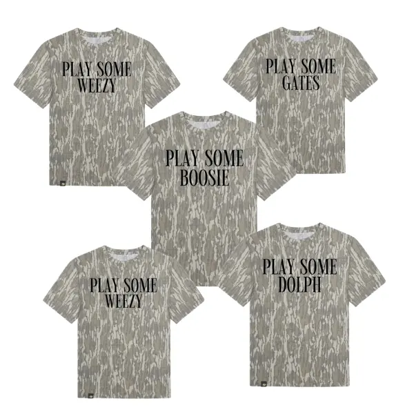 Play Some Weezy Gates Boosie Dolph Camo T-Shirt, Mossy Oak Bottomland Tree Bark Hip Hop Graphic Tee, Mens Short Sleeve Country Rap Music Shirt, Southern Tailgate Festival Apparel, Hip Hop & Rap Music Lover Gift