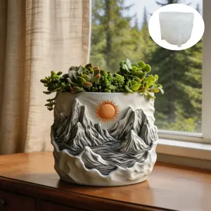 Resin Silicone Mold for Succulent Pots, Sunset Relief Round Planter, Ocean Wave Mountain Sculpture, Candle Holder, Garden Tool, Home Decor Gift, Flower Pots