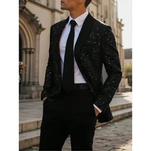 Men's All Over Print Glitter Blazer, Regular Fit Casual Comfy Long Sleeve Suit Jacket for Party Wedding Guest, Fashion Men's Dress Clothes for Spring & Fall