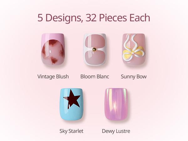 BTArtboxnails x LongHairPrettyNails press on nails Square Almond Oval and Stiletto press on nails with 5 desgins,32 pcs Each