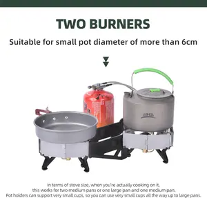 Folding portable camping stove with expandable dual stove - easy to operate camping kitchen utensil with electronic igniter