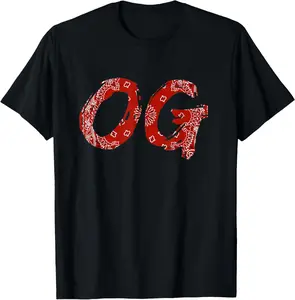 100% Cotton OG Shirt Original Gangster Compton Red Bandana-Print T-Shirt