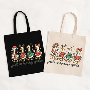 Just a Merry Goose Tote Bag | Funny Christmas Goose Gift | Holiday Shopping Bag | Cute Santa Reindeer Goose Design | Christmas Gift