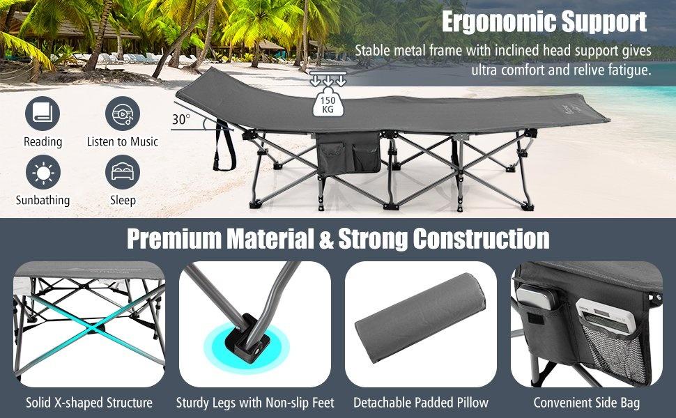 Folding Camping Cot Camping Bed with Mattress, Foldable Camping Bed for Camp, Office, Outdoor, Lightweight Camping Cot Supports 330 lbs