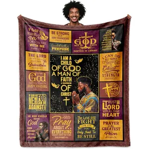 Christian Gifts for Men, African American Men Christian Blanket 60"x50", Spiritual Gifts for Man, Inspirational Bible Verse Prayer Gift, Religious Gift Ideas for Birthday Fathers Day Christmas