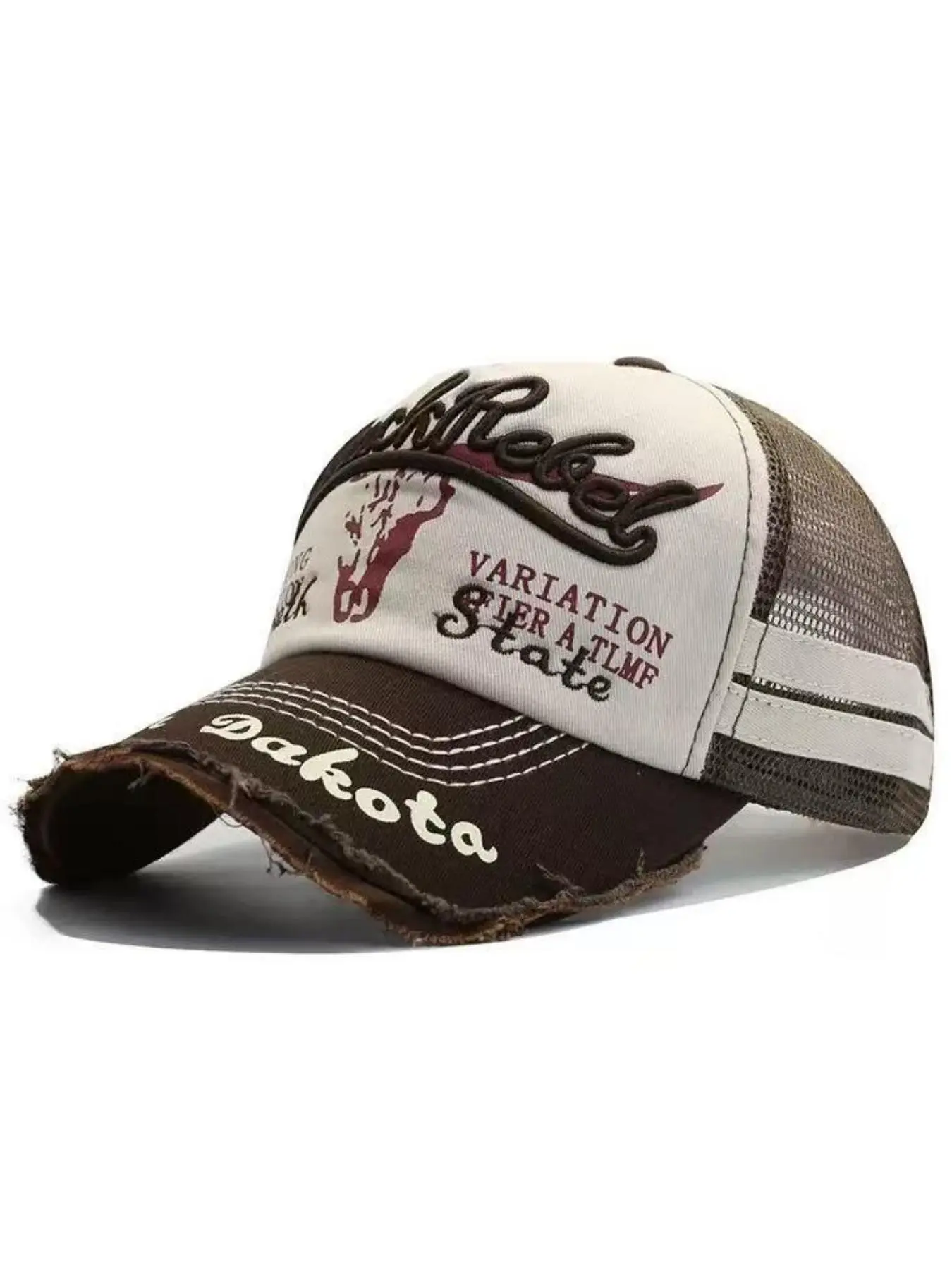 Men's retro baseball cap with torn edges, Mesh Cap, Trucker Snapback Hat, casual outdoor sports cap, suit style, suitable for daily use, Snapback Caps, Trucker Hats