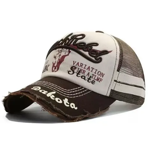 Men's retro baseball cap with torn edges, Mesh Cap, Trucker Snapback Hat, casual outdoor sports cap, suit style, suitable for daily use, Snapback Caps, Trucker Hats