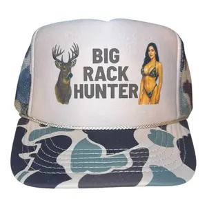 Funny Trucker Hats Big Rack Hunter Unisex Adjustable Snapback Camo Fishing Boating Summer Hat for Deer Hunters Men's Classic Foam Trucker Gift for Father Dad