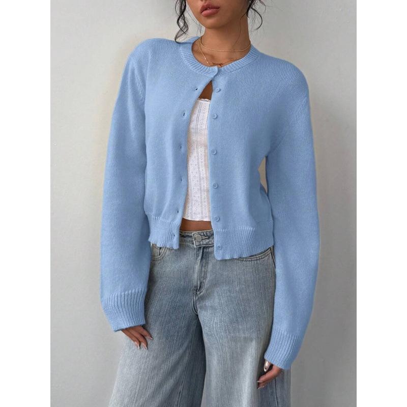 BIGWIG women's solid color button front cardigan, spring and autumn casual long sleeve sweater, fashionable women's daily knitwear, basic style, street style, button long sleeve solid color elegant sweater, classic women's fashion front cardigan