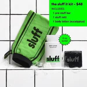 sluff it kit - complete Korean body care routine: pre-sluff soap bar, mitt, and body lotion - everything you need for the smoothest skin