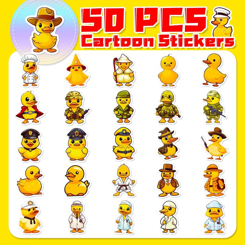 50PCS Cute Duck Sticker, Duck Vinyls Waterproof Bottle Sticker Decal for Laptop, Skateboard, Motorcycle, Notebook