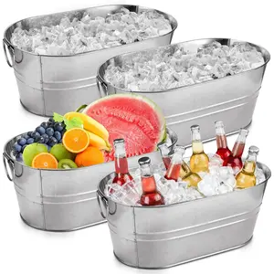 4 Pack Galvanized Tub 3.3 Gallon Ice Bucket with Handle Large Metal Champagne Drink Bucket Galvanized Ice Buckets for Parties Mimosa Bar  Bar