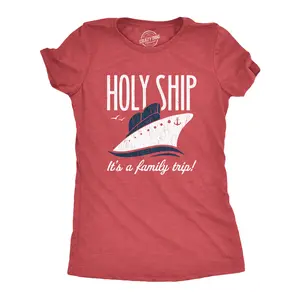 Womens Holy Ship It's A Family Trip T Shirt Funny Cruise Vacation Novelty Group Tee Funny Womens T Shirts Cute Vintage Fashion Casual Ladies T-Shirt Gift Funny Summer Top Women's Novelty Tees Red