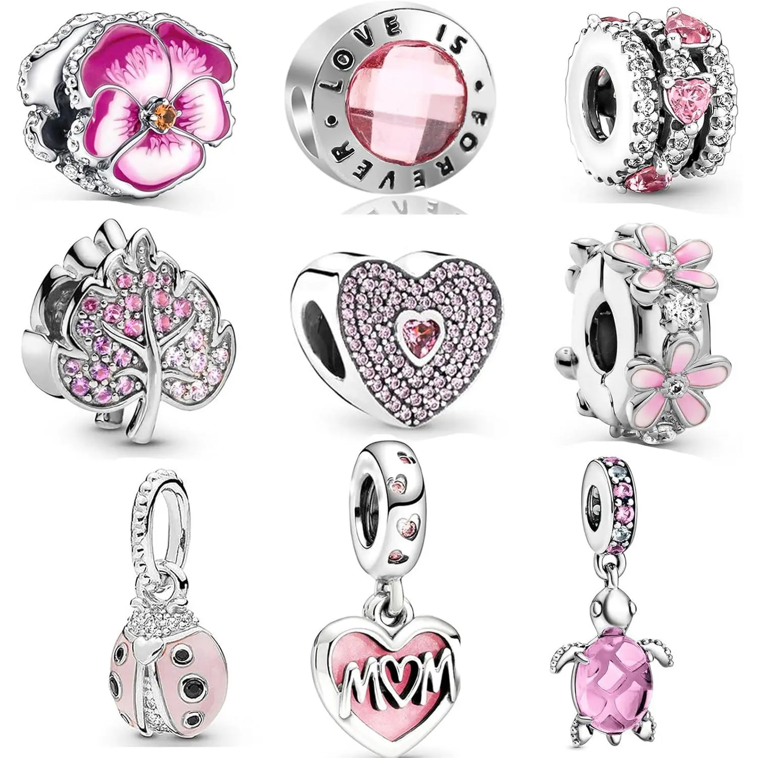 9 Pack Silver Spacer Beads Charms fit Bracelet, Heart Beads DIY Jewelry Gifts Women