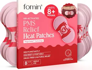 Fomin PMS Relief Heat Patches (8 Pack) — Air-Activated Self-Heating Cramp Relief Patch, Drug-Free Period Pain Relief, 8-Hour Portable Menstrual Heating Pad, Discreet Wearable Patch for Women
