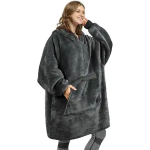 Oversized Blanket Hoodie Sweatshirt, Wearable Sherpa Lounging Pullover for Adults Women Men