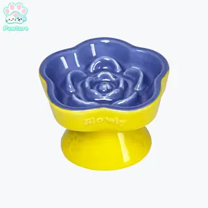 Ceramic Slow Feeder Cat Bowl, Elevated Cat Slow Feeder Bowl, Flower-Shaped Ceramic Slow Feeder Cat Bowl,Anti Vomiting for Dry and Wet Food
