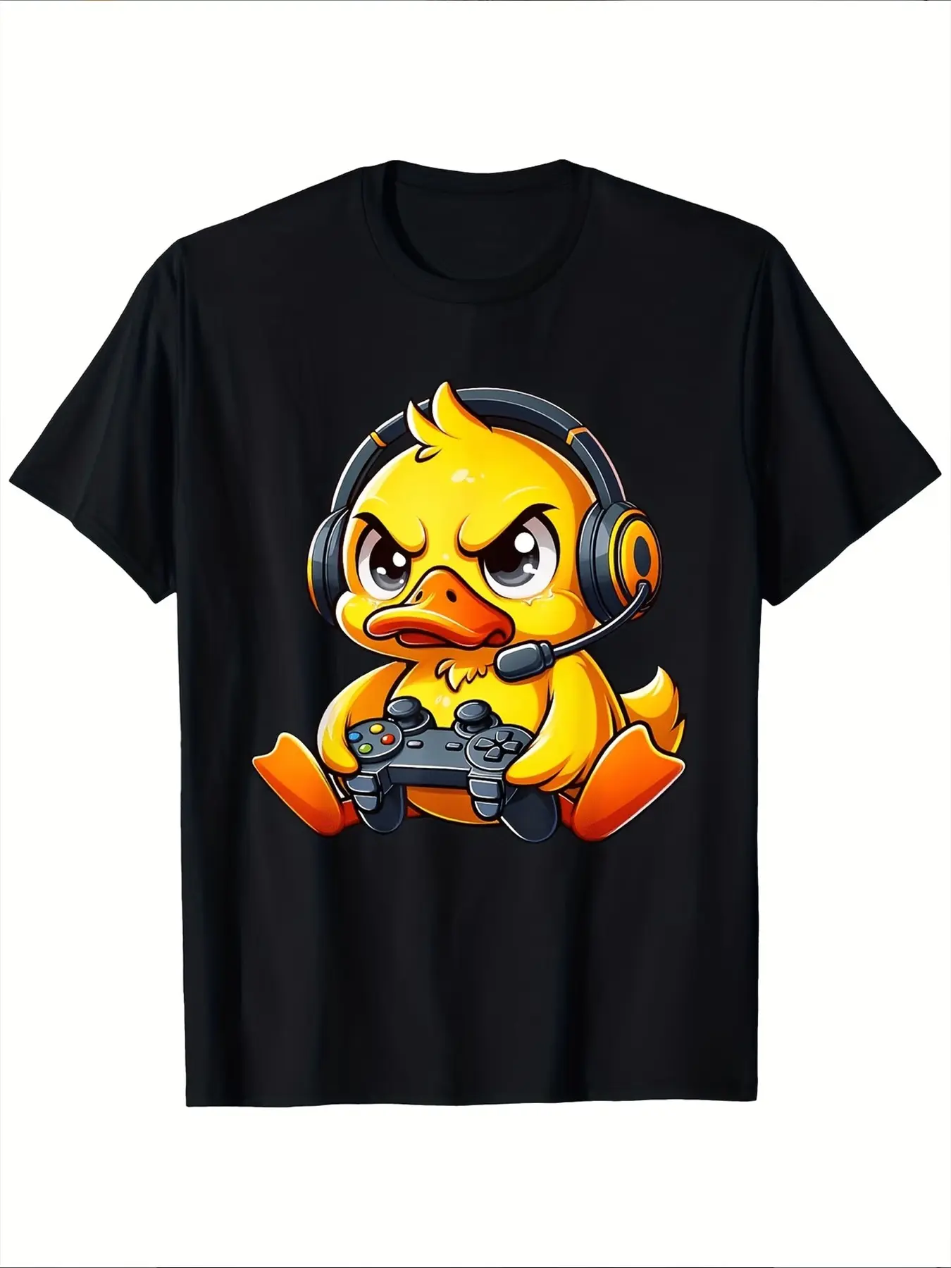 Angry Gamer Duck T-Shirt for Men, Funny Video Game Graphic Tee, Cute Duck Gaming Apparel, Trendy Gamer Gift for Boys & Teens, Casual Short Sleeve Top, Streetwear