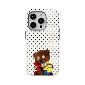 Cute Minions pattern double-layer hard-shell phone case, suitable for iPhone 12, 13, 14, 15, 16, and 17. High-definition printed, durable, drop-proof hard shell.