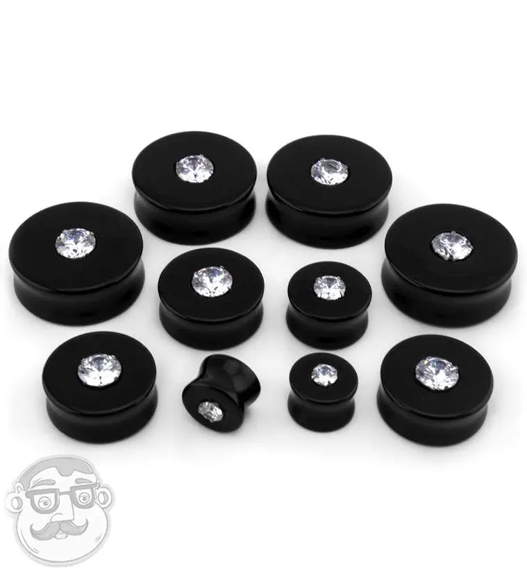 Obsidian Stone Plugs with CZ Inlay