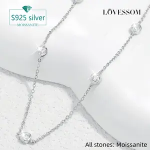 A 14K gold-plated 925 silver 2.5-carat round moissanite classic casual simple fashion trend personality elegant retro style bubble necklace for men and women, suitable for daily wear and attending parties, banquets, weddings, engagements, proposals, suita