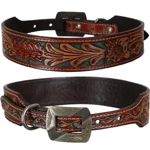Turquoise Vine Leather Dog Collar Turquoise Vine Leather Dog Collar