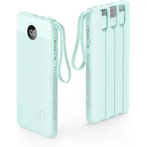 Portable Charger with Cables for iPhone, 22.5W Fast Charging USB C Power Bank 10000mAh, Compact Cell Phone Battery Pack with Cords for iPhone 17 16 15 14 13,Samsung Galaxy-Green(1 Pack)