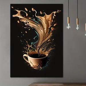 High-Quality Coffee Canvas Print, Splashing Coffee Cup Wall Art for Home, Kitchen, Office, Cafe - Durable Canvas Material, Ideal Gift for Coffee Enthusiasts, Chic Decor Poster - 1 Piece