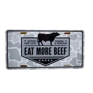 Eat More Beef Support Your Local Decorative Number License Plates, Car Accessories, Perfect Gift - Lightweight Aluminum, Pre-Drilled holes, Easy Installation