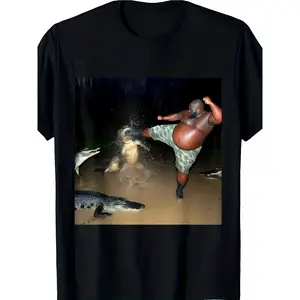 Men's Quick-Dry All-Over Print T-Shirt - Alligator & Crocodile Style Action Design, Lightweight Breathable Polyester for Gym, Beach, Travel - Casual Round Neck Short Sleeve Shirt with Wildlife Combat Print (Machine Washable) -