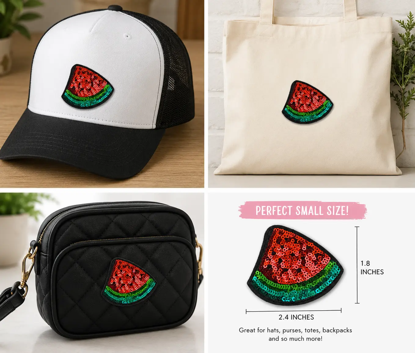 Sparkly Watermelon Curved Iron On Patch