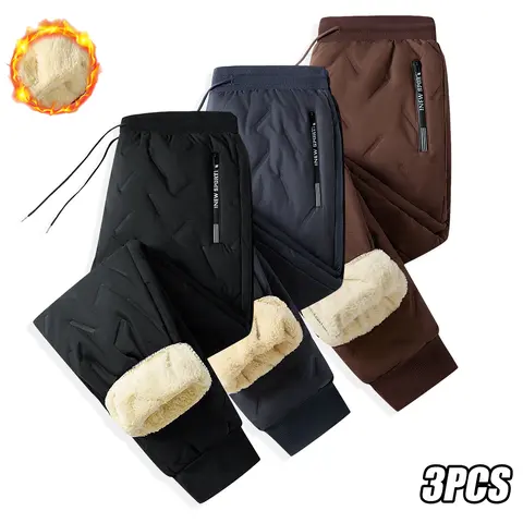 Men’s Thick Warm Winter Hiking Pants - Menswear, Casual, Gifts for Dad, Black + Gray + Dark Blue, Elastic Drawstring Waistband, Zippered Pockets, Pocket Men's Pants, Warm Inner Lining, Machine-Washable Cold-Weather Athletic Bottoms
