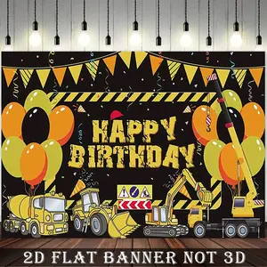 Construction Birthday Banner, Background Decoration, Self-Loading Truck Backdrop, Excavator Crane Photo Booth Prop, Boy Birthday Decorations