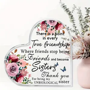 1pc Acrylic Heart-Shaped Plaque "True Friendship to Sisters" - Inspirational Desk Decor, Perfect Birthday Gift, for Sister and Girls, Unbiological Sister Appreciation Present