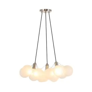 JONATHAN Y Aubrey 3-Light Mid-Century Glam Frosted Glass Orb LED Chandelier; for Living Room, Bedroom, Kitchen, Office