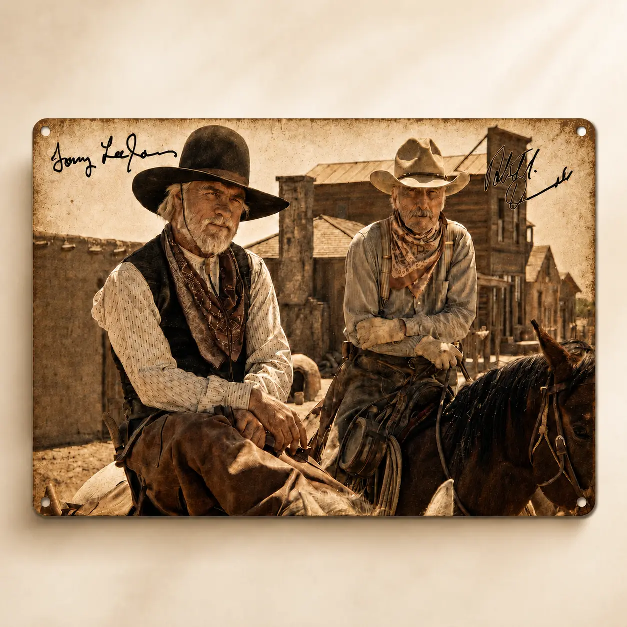 8x12 Inch Vintage Western Cowboy Aluminum Metal Sign , Rustic Old West Wall Decor, Sepia Cowboy Horse Art, Retro Ranch Farmhouse Home Bar Man Cave Office Decoration, Western Gift