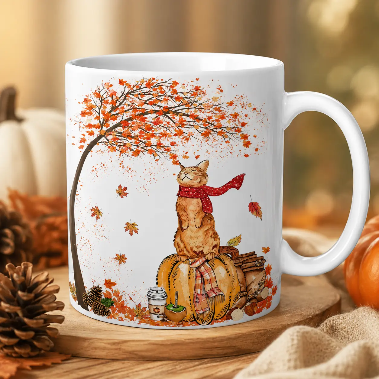 Cute Fall Cat Pumpkin Mug, Autumn Kitty Coffee Cup, Cozy Thanksgiving Drinkware, Cat Mom and Cat Dad Gift, Orange Leaves Pumpkin Spice Mug, Pet Lover Birthday Christmas Present, Ceramic Fall Vibes Cup campingessentials